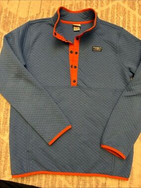 L.L. Bean Boy’s Quilted Pullover in Slate Blue with Orange Trim